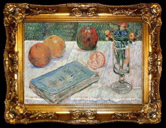 framed  Paul Signac still life with a book and roanges, ta009-2